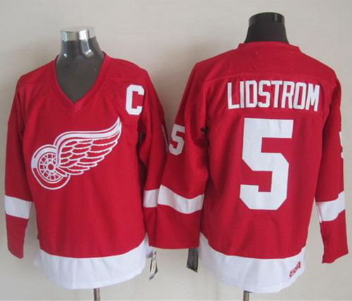 Detroit Red Wings #5 Nicklas Lidstrom Red CCM Throwback Stitched NHL Jersey