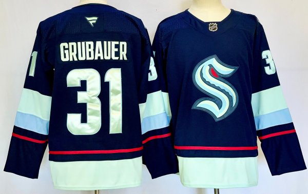 Men's #31 Philipp Grubauer Seattle Kraken Dark Blue City Edition Jersey