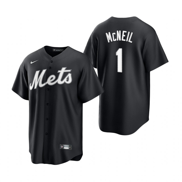 Men's New York Mets #1 Jeff McNeil Nike Black White Cool Base MLB Official Jersey