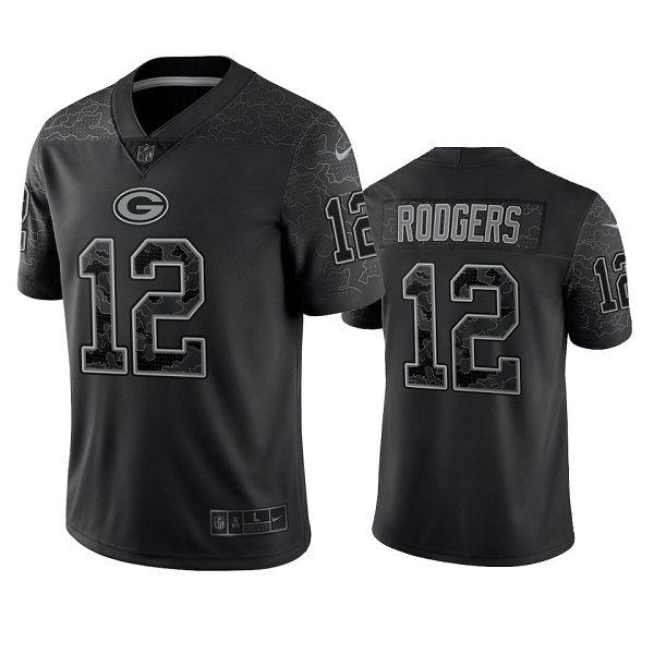 Green Bay Packers Aaron Rodgers Black Reflective Limited Jersey #12