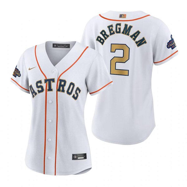 Women's Houston Astros MLB #2 Alex Bregman White 2023 Gold Collection Cool Base Nike Jersey