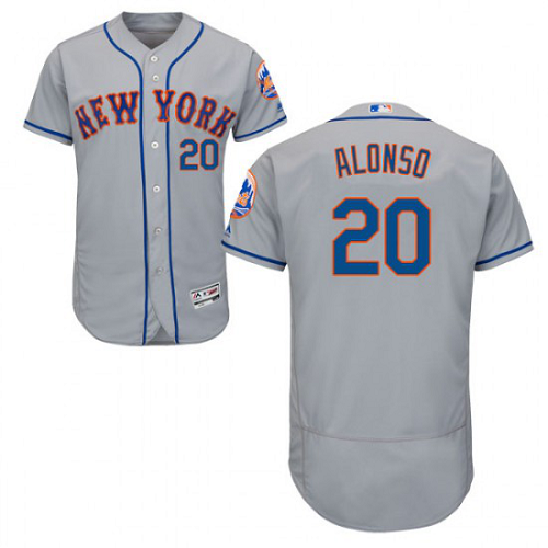 Men's New York Mets #20 Pete Alonso Majestic Gray Flex Base Road Collection MLB Jersey