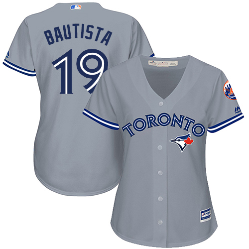 Toronto Blue Jays #19 Jose Bautista Grey Road Women's Stitched MLB Jersey