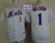 New York Mets #1 Mookie Wilson White(Blue Strip) Home Cool Base W/2015 World Series Patch Stitched MLB Jersey