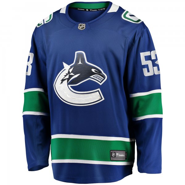 Men's Vancouver Canucks Teddy Blueger Fanatics Blue Home Breakaway Jersey