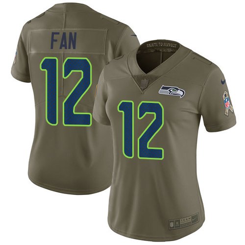 Nike Seattle Seahawks #12 Fan Olive Women's Stitched NFL Limited 2017 Salute to Service Jersey