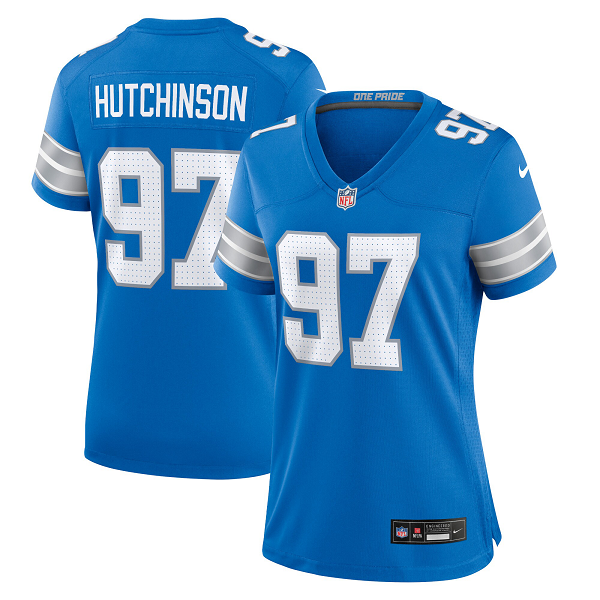 Women's Detroit Lions #97 Aidan Hutchinson Nike Blue Team Limited Jersey