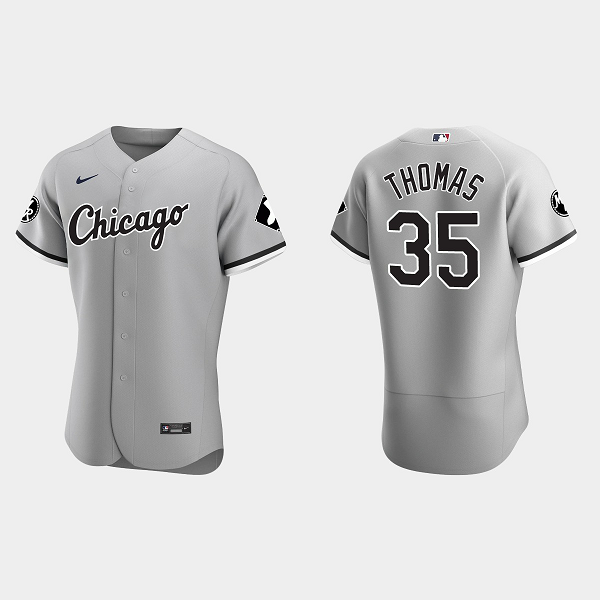 Men's #35 Frank Thomas Chicago White Sox MR Patch Gray Flex Base Jersey