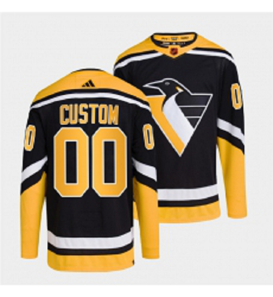 Men's Pittsburgh Penguins Custom Black 2022 Reverse Retro NHL Jersey