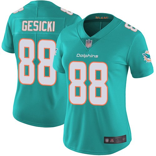 Women's Miami Dolphins #88 Mike Gesicki Aqua Green Team ColorStitched NFL Vapor Untouchable Limited Jersey