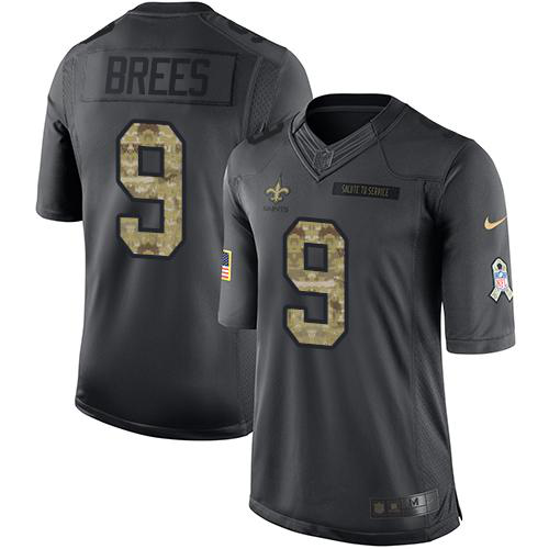 Nike New Orleans Saints #9 Drew Brees Black Men's Stitched NFL Limited 2016 Salute To Service Jersey