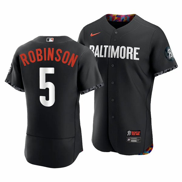 Men's Baltimore Orioles #5 Brooks Robinson 2023 City Connect Black Flex Base Jersey