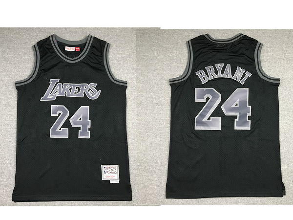 Men's Los Angeles Lakers #24 Kobe Bryant Black With Silver Hardwood Classics Soul Swingman Throwback Jersey