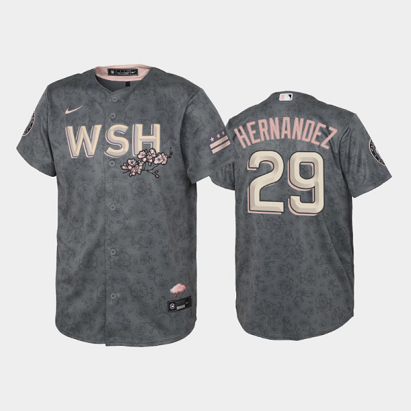 Men's #29 Yadiel Hernandez 2022 City Connect Washington Nationals Replica Bloom Gray MLB Jersey