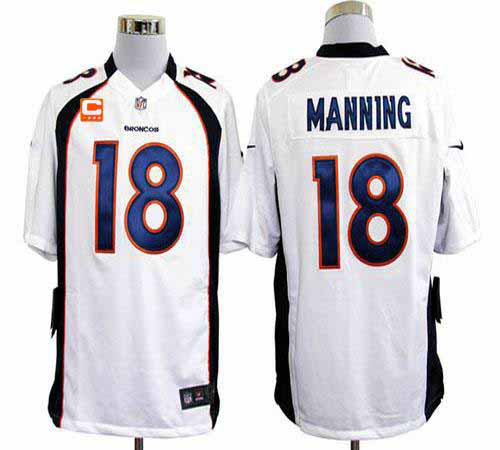 Nike Denver Broncos #18 Peyton Manning White With C Patch Men's Stitched NFL Game Jersey