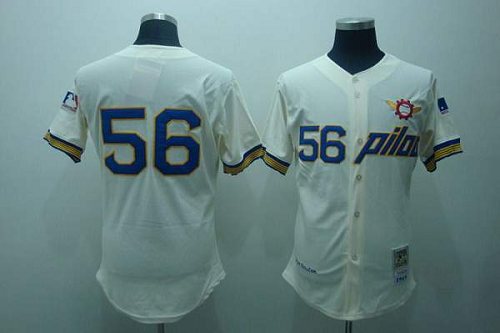 Mitchell And Ness Seattle Pilots #56 Jim Bouton Stitched Cream Throwback MLB Jersey