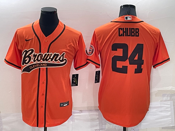 Men's Cleveland Browns #24 Nick Chubb Orange Stitched Baseball Cool Base Jersey