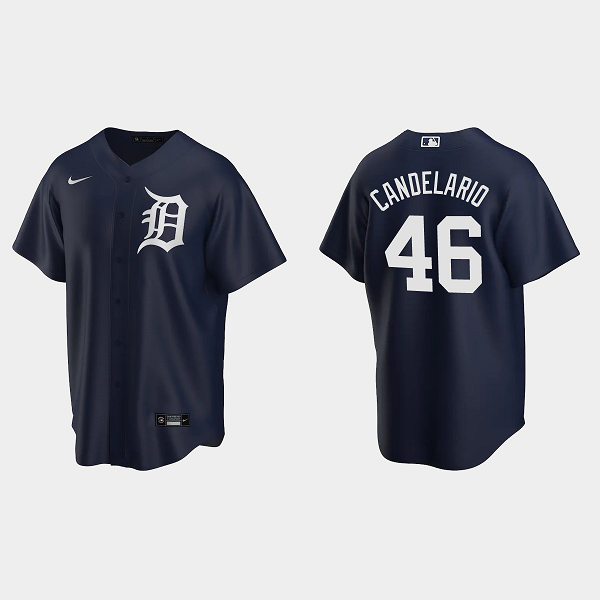 Men's Detroit Tigers #46 Jeimer Candelario Alternate Navy MLB Jersey