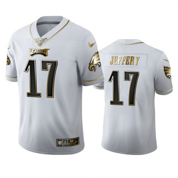 Philadelphia Eagles #17 Alshon Jeffery Men's Nike White Golden Edition Vapor Limited NFL 100 Jersey