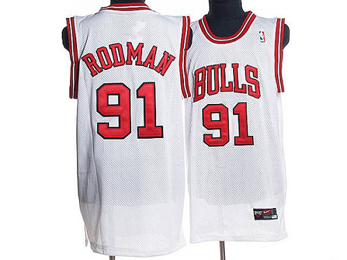 Men's Chicago Bulls #91 Dennis Rodman Stitched White NBA Jersey