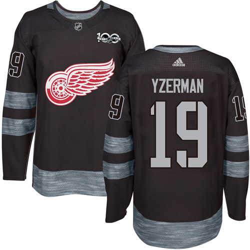 Adidas Detroit Red Wings #19 Steve Yzerman Black 1917-2017 100th Anniversary Stitched NHL Jersey