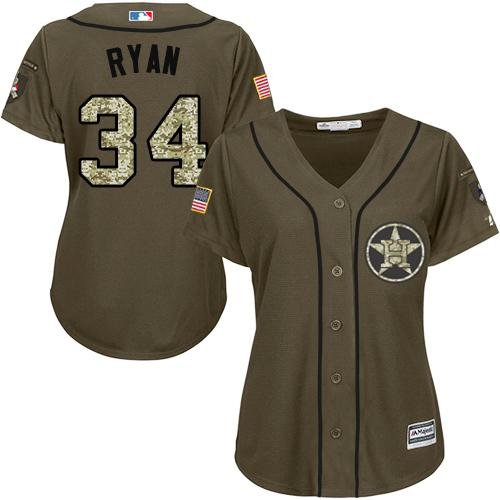 Houston Astros #34 Nolan Ryan Green Salute to Service Women's Stitched MLB Jersey