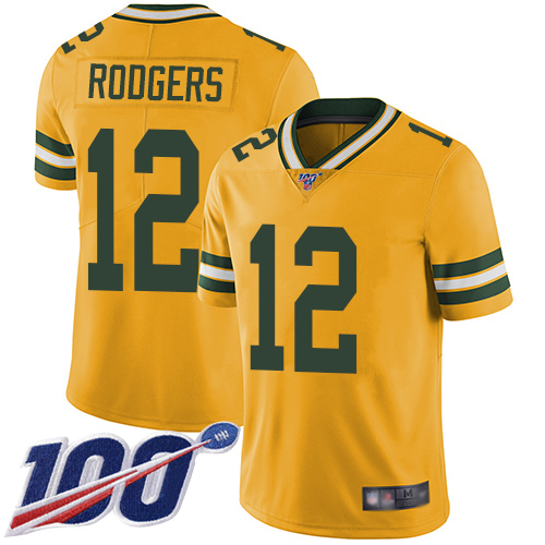 Green Bay Packers #12 Aaron Rodgers Yellow Men's Stitched NFL Limited Rush 100th Season Jersey