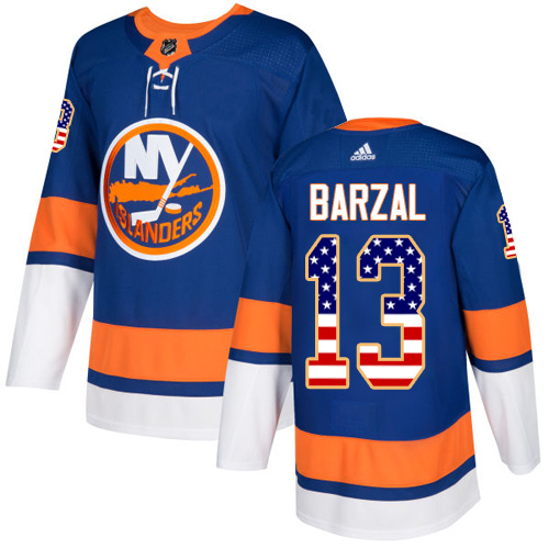 Adidas New York Islanders #13 Mathew Barzal Royal Blue Home USA Flag Stitched NHL Jersey