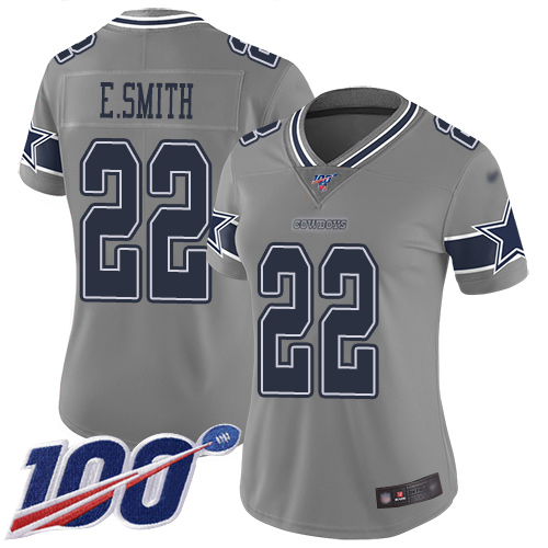 Women's Dallas Cowboys #22 Emmitt Smith GrayStitched NFL Limited Inverted Legend 100th Season Jersey