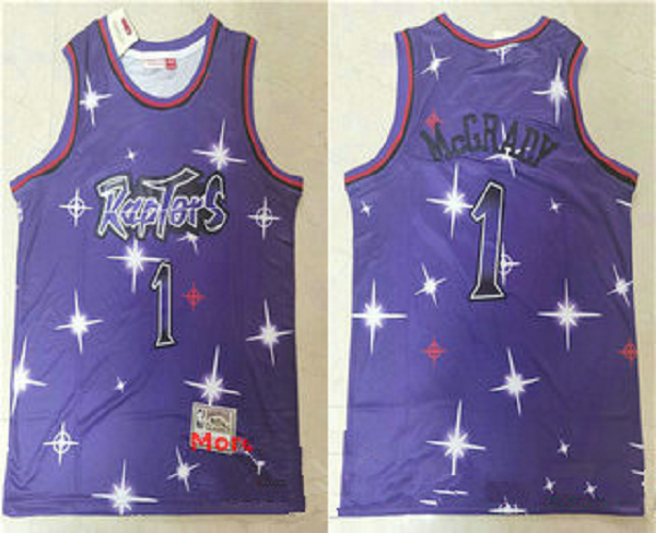 Men's Toronto Raptors #1 Tracy McGrady Starry Purple Hardwood Classics Soul Swingman Throwback Jersey