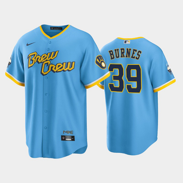 Men's Milwaukee Brewers 2022 City Connect #39 Corbin Burnes Powder Blue Cool Base MLB Jersey