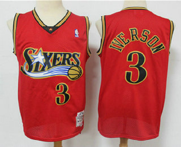 Men's Philadelphia 76ers #3 Allen Iverson Red Hardwood Classics Reload Swingman Throwback Jersey