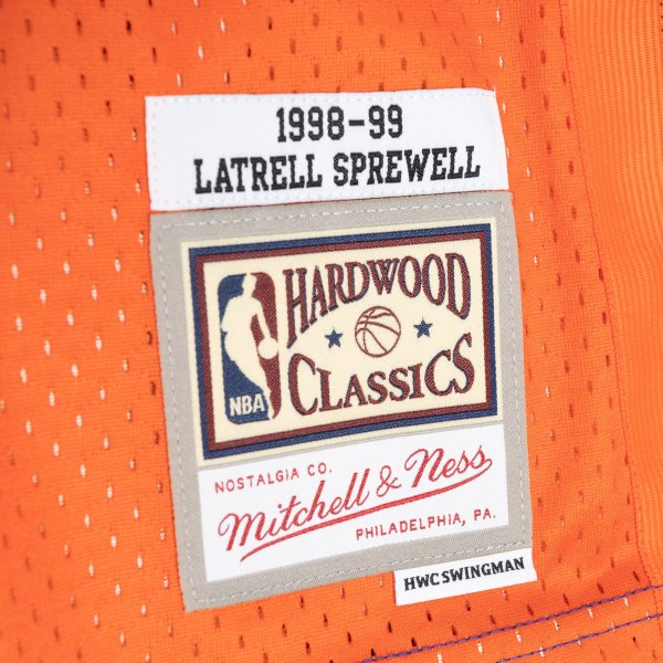 Men's New York Knicks Latrell Sprewell Mitchell & Ness Blue/Orange Hardwood Classics 1998/99 Split Swingman Jersey