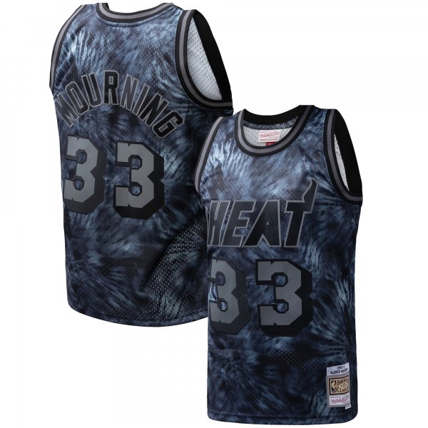 Men's Miami Heat Alonzo Mourning Mitchell & Ness Black Hardwood Classics 1996/97 Tie-Dye Swingman Jersey