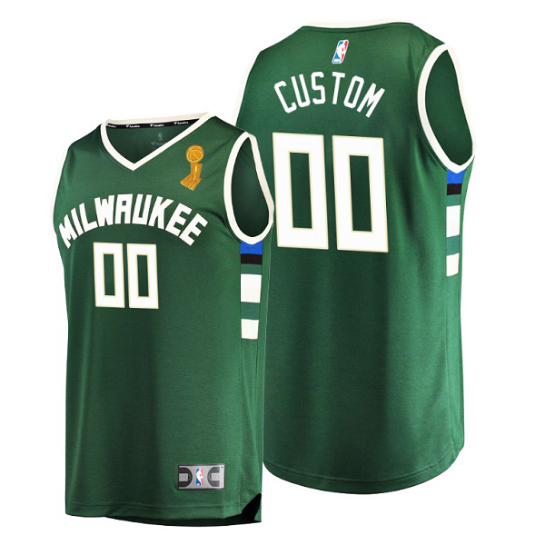 Men's Milwaukee Bucks #00 2021 NBA Finals Champions Replica Custom Green Jersey