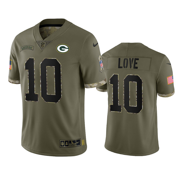 Green Bay Packers Jordan Love Olive 2022 Salute To Service Limited Jersey #10