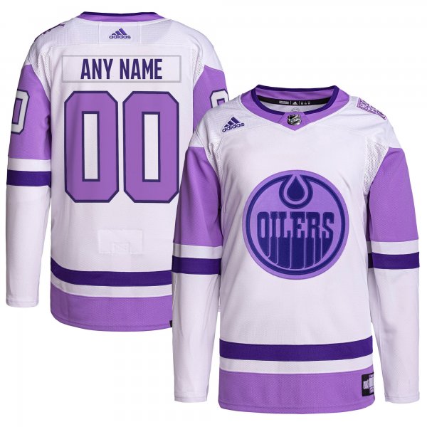 Men's Edmonton Oilers adidas White/Purple Hockey Fights Cancer Primegreen Custom Jersey