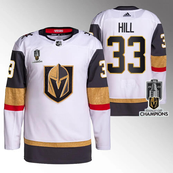 Men's Vegas Golden Knights #33 Adin Hill 2023 Stanley Cup Champions Flex Base Away White Jersey