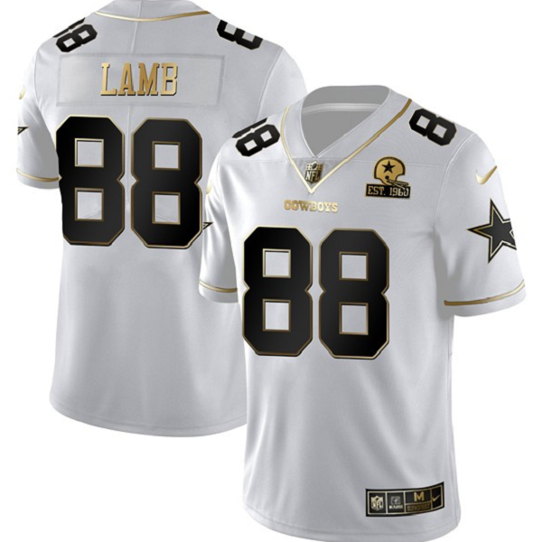 Men's CeeDee Lamb #88 Dallas Cowboys White Golden 1960 Patch Vapor Limited Stitched NFL Jersey