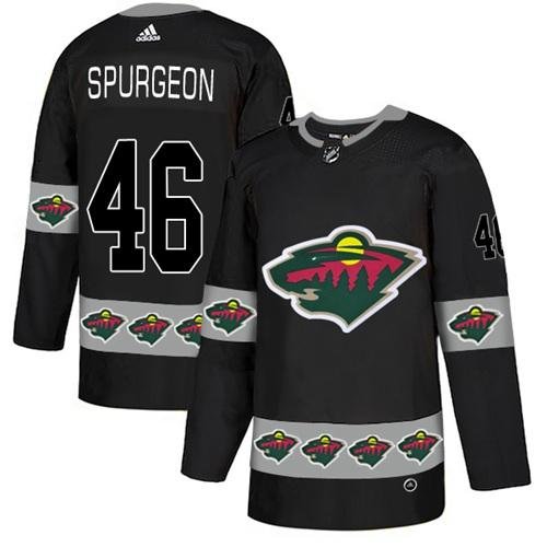 Adidas Minnesota Wild #46 Jared Spurgeon Black Team Logo Fashion Stitched NHL Jersey