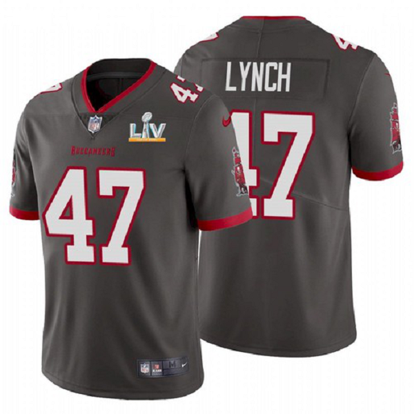 Men's Tampa Bay Buccaneers John Lynch Pewter 2021 Super Bowl LV Jersey