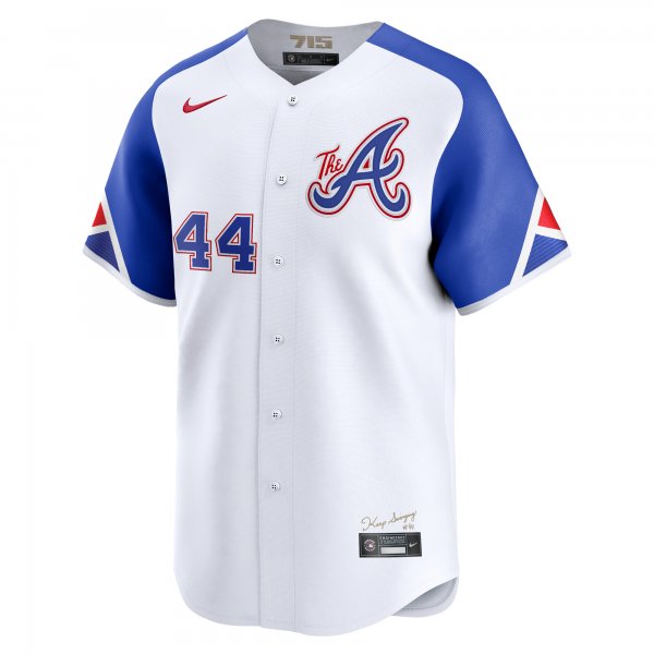 Men's Atlanta Braves Hank Aaron Nike White City Connect Retired Player Jersey