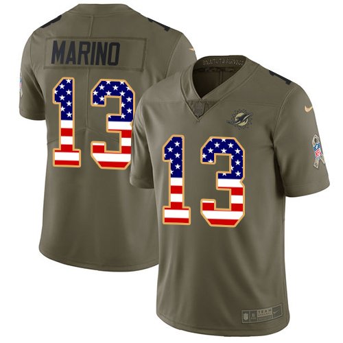 Nike Miami Dolphins #13 Dan Marino Olive/USA Flag Men's Stitched NFL Limited 2017 Salute To Service Jersey