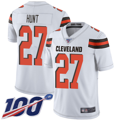 Men's Cleveland Browns #27 Kareem Hunt White Limited NFL Road 100th Season Vapor Untouchable Jersey