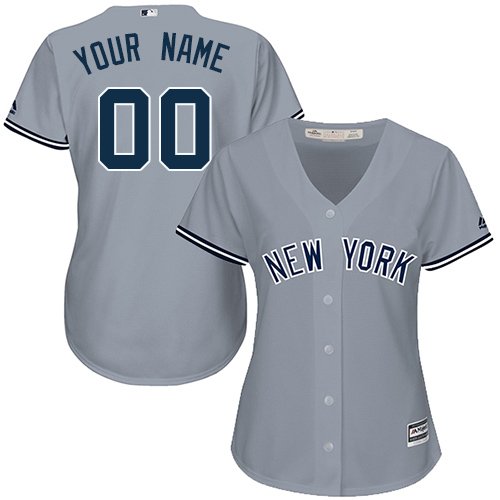 Women's New York Yankees Grey Majestic MLB Customized Road Cool Base Jersey