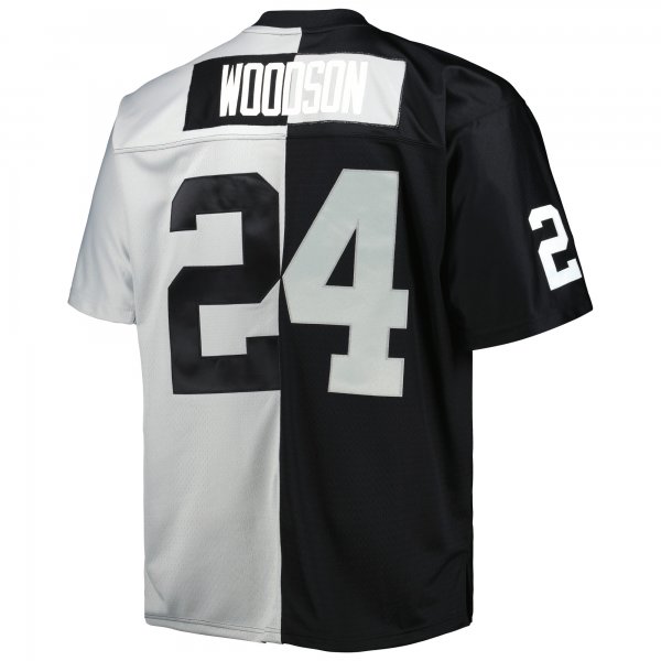 Men's Las Vegas Raiders Charles Woodson Mitchell & Ness Black/Silver Big & Tall Split Legacy Retired Player Replica Jersey