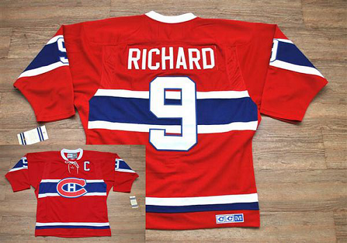 Montreal Canadiens #9 Henri Richard Stitched Red CH CCM Throwback NHL Jersey