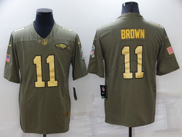 Men's Nike Philadelphia Eagles #11 A.J. Brown Camo/Gold Stitched NFL Limited 2017 Salute To Service Jersey