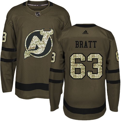 Adidas New Jersey Devils #63 Jesper Bratt Green Salute to Service Stitched NHL Jersey