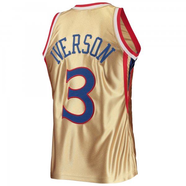 Men's Philadelphia 76ers Allen Iverson Gold Mitchell & Ness 75th Anniversary 1996/97 Hardwood Classics Swingman Jersey